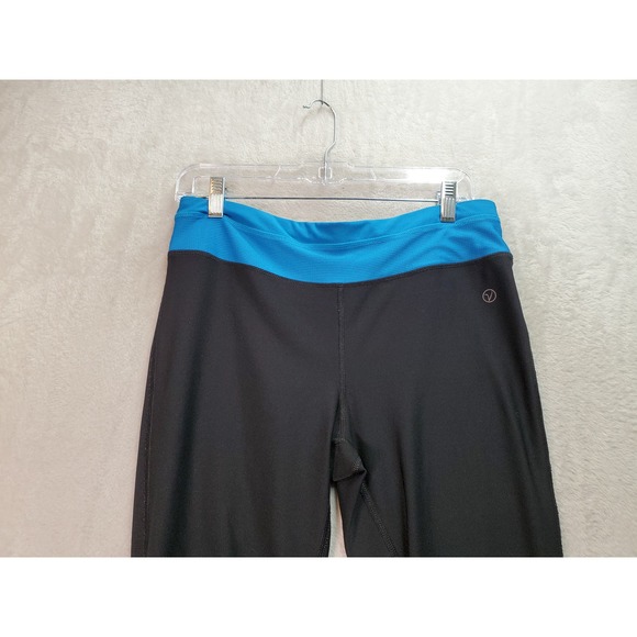Vogo Athletica Capri Leggings Women Medium Black Blue Stretch Elastic Waist Logo - Picture 3 of 6